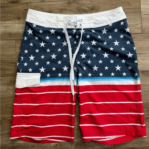 TRINITY Mens Sz 28 American Flag Stars & Stripes Red White Blue Boardshorts - Picture 1 of 9
